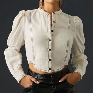 Pilcro cropped tuxedo blouse